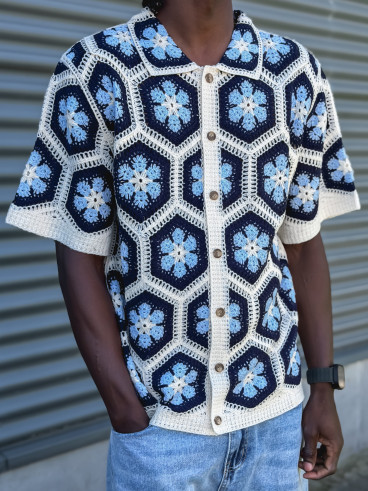Chemise en crochet Emiliano - Bleu