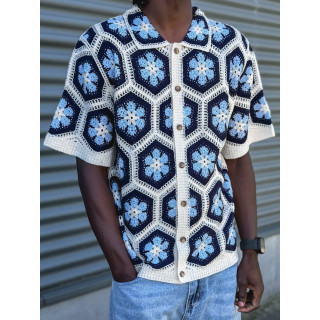 Chemise en crochet Emiliano - Bleu
