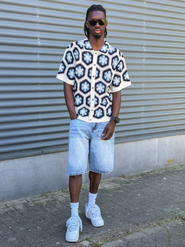 Chemise en crochet Emiliano - Bleu