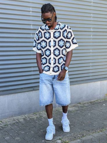 Chemise en crochet Emiliano - Bleu