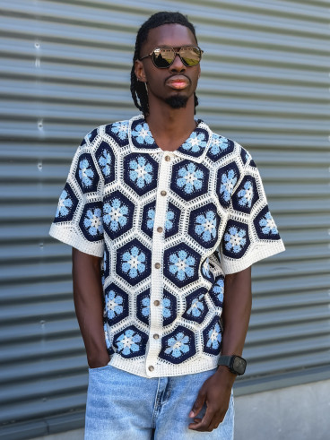 Chemise en crochet Emiliano - Bleu