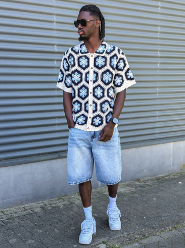 Chemise en crochet Emiliano - Bleu