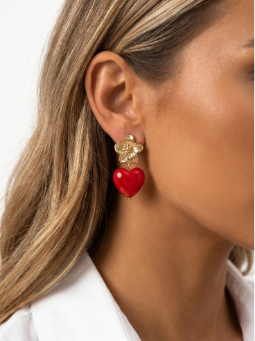 Boucles d'oreilles Altara - Doré/Rouge