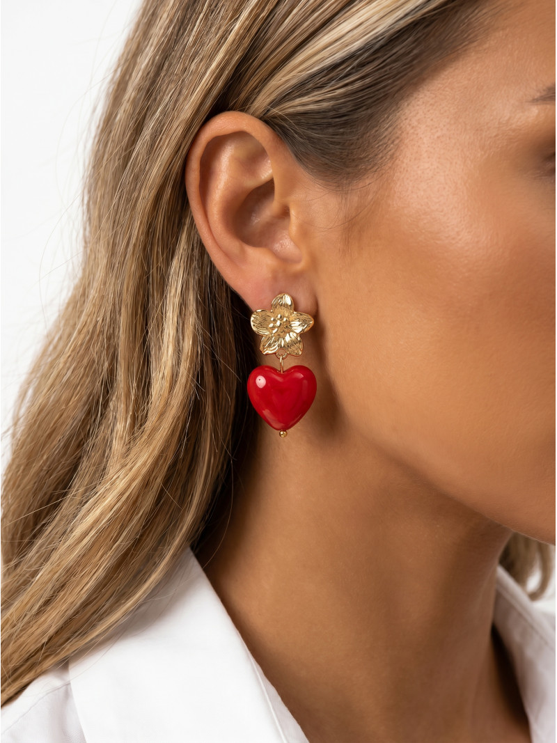 Boucles d'oreilles Altara - Doré/Rouge