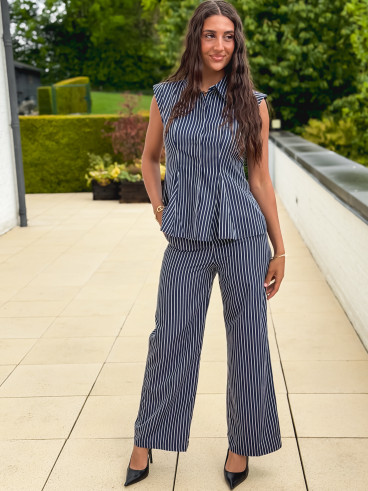 Pantalon ligné Roselyne - Bleu marine