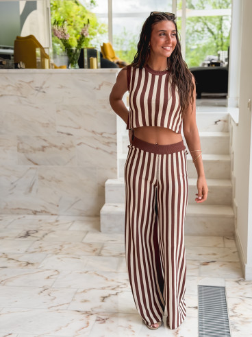 Blouse lignée Laureen - Chocolat/Ecru