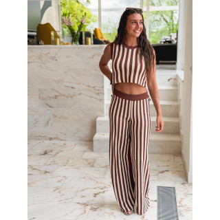 Blouse lignée Laureen - Chocolat/Ecru