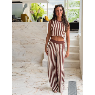Blouse lignée Laureen - Chocolat/Ecru