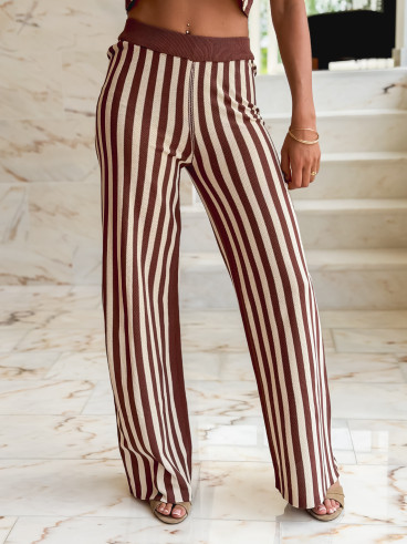 Pantalon lignée Laureen - Chocolat/Ecru
