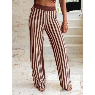 Pantalon lignée Laureen - Chocolat/Ecru