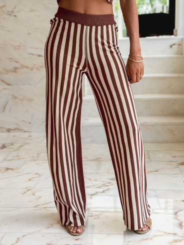Pantalon lignée Laureen - Chocolat/Ecru