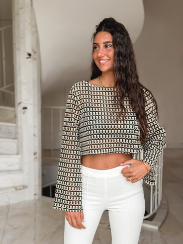 Blouse en crochet Nao - Noir/Ecru