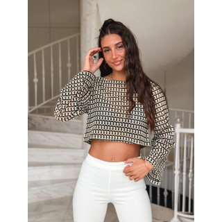 Blouse en crochet Nao - Noir/Ecru