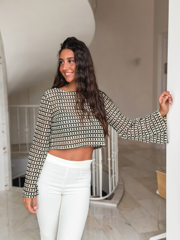 Blouse en crochet Nao - Noir/Ecru