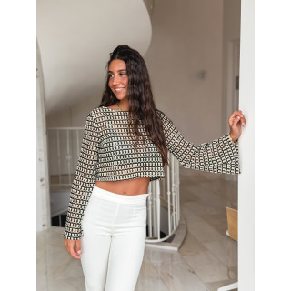 Blouse en crochet Nao - Noir/Ecru