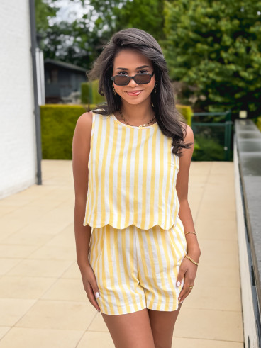 Combinaison short lignée Gaëlle - Jaune/Ecru