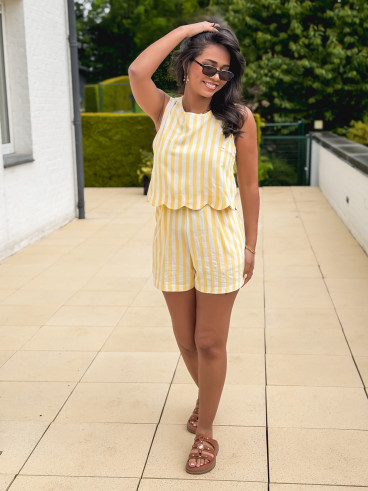 Combinaison short lignée Gaëlle - Jaune/Ecru