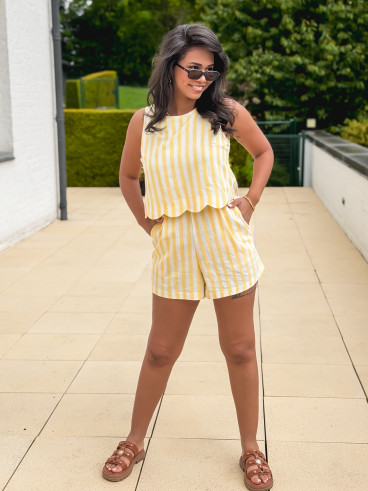 Combinaison short lignée Gaëlle - Jaune/Ecru
