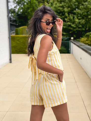 Combinaison short lignée Gaëlle - Jaune/Ecru
