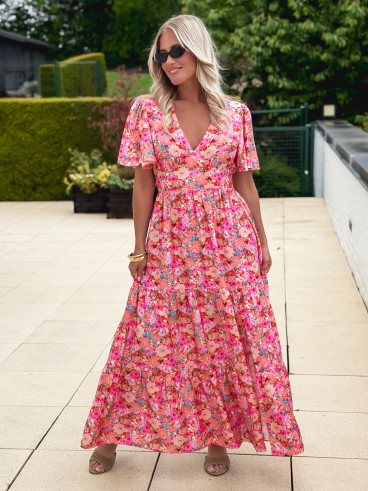 Robe longue à fleurs Fadia - Rose