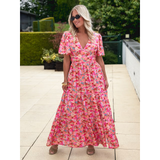 Robe longue à fleurs Fadia - Rose