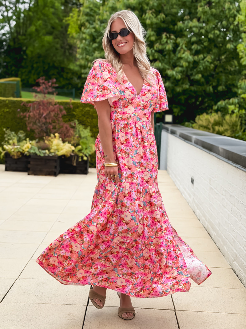 Robe longue à fleurs Fadia - Rose