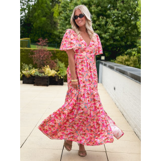 Robe longue à fleurs Fadia - Rose
