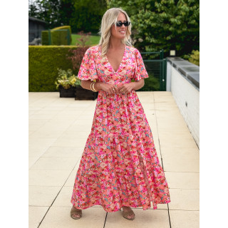 Robe longue à fleurs Fadia - Rose