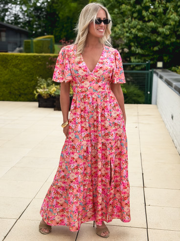 Robe longue à fleurs Fadia - Rose