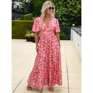 Robe longue à fleurs Fadia - Rose