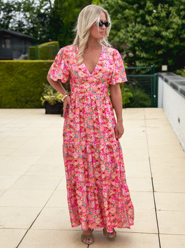 Robe longue à fleurs Fadia - Rose
