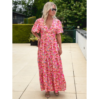 Robe longue à fleurs Fadia - Rose