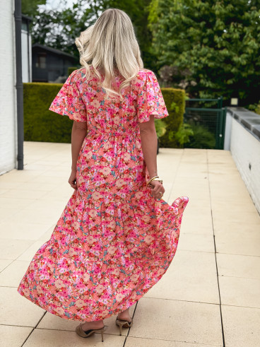 Robe longue à fleurs Fadia - Rose