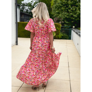 Robe longue à fleurs Fadia - Rose