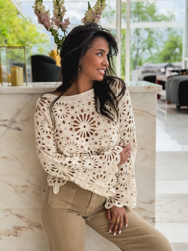 Blouse en crochet Mélissane - Beige