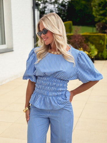 Blouse lignée Roselyne - Bleu clair