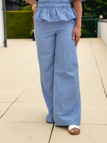 Pantalon ligné Roselyne - Bleu clair