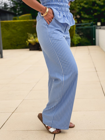 Pantalon ligné Roselyne - Bleu clair