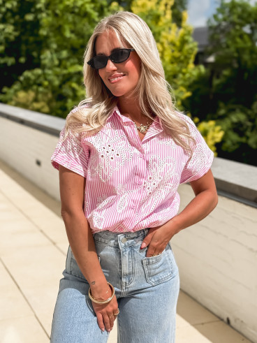 Chemise lignée Brigitte - Rose Chemise lignée Brigitte - Rose