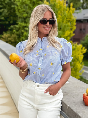 Chemisier à motifs Felice - Bleu/Jaune