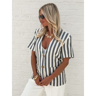 Blazer ligné Evy - Bleu/Ecru