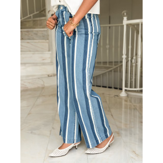 Jeans ligné Délize - Bleu/Blanc