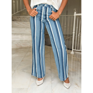 Jeans ligné Délize - Bleu/Blanc