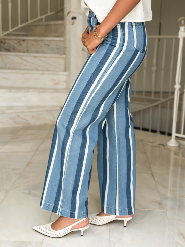 Jeans ligné Délize - Bleu/Blanc