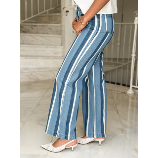 Jeans ligné Délize - Bleu/Blanc