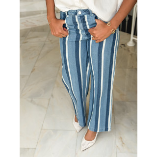 Jeans ligné Délize - Bleu/Blanc