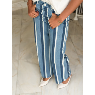 Jeans ligné Délize - Bleu/Blanc
