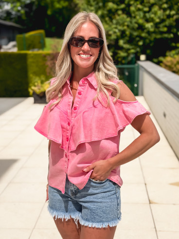 Chemisier en jeans Rosana - Fuchsia