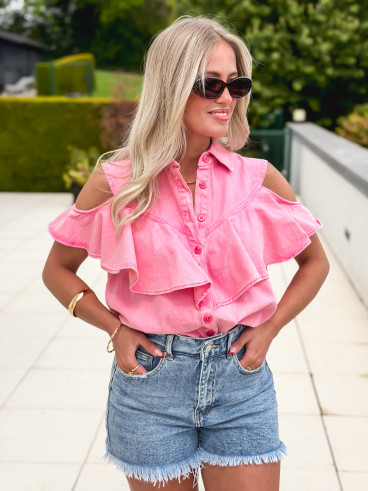 Chemisier en jeans Rosana - Fuchsia