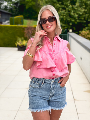 Chemisier en jeans Rosana - Fuchsia